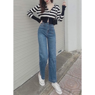 Quần jeans suông nắp khuy túi vuông siêu tôn dáng