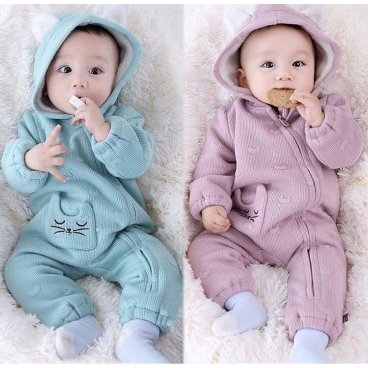 Bộ body ủ mèo len lông ấm áp cho bé từ 0-12M