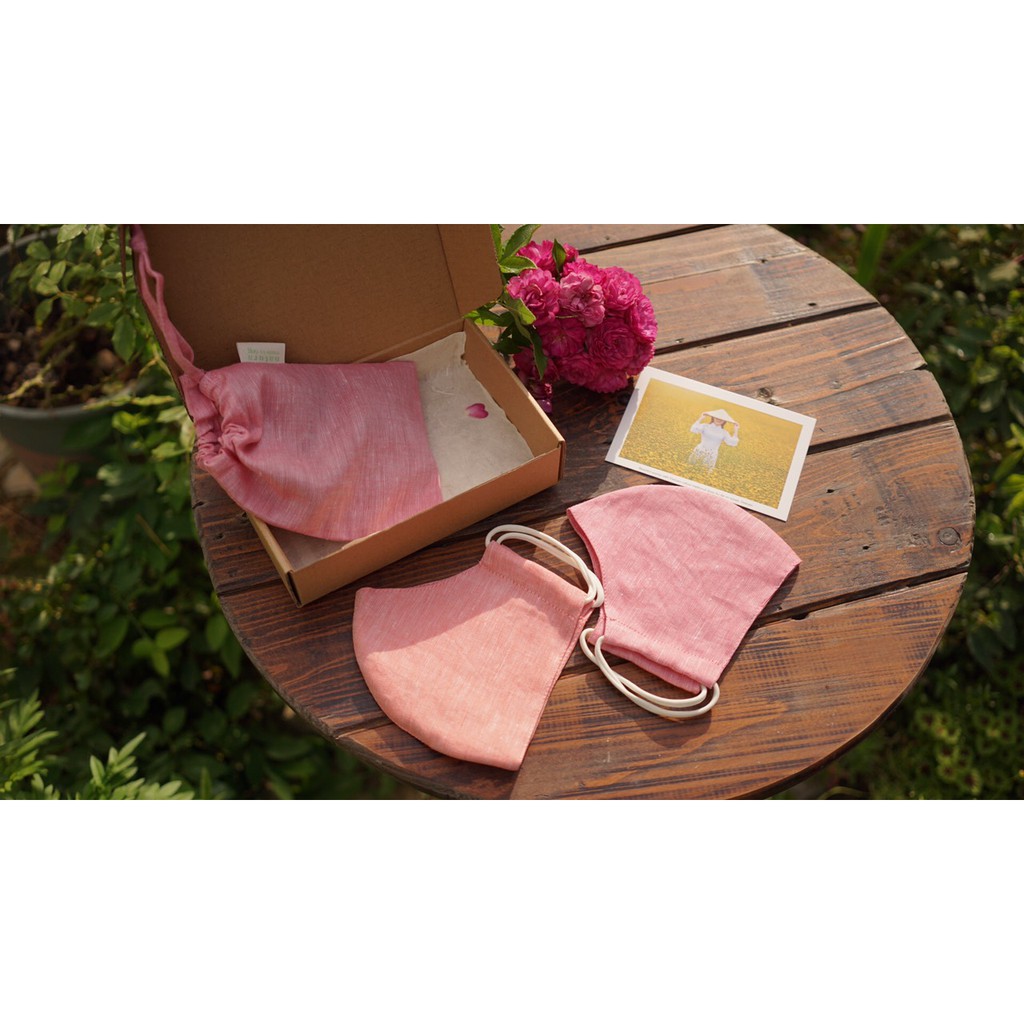 Khẩu Trang Linen Cao Cấp, Khẩu trang thêu tay, Combo Kèm Túi linen