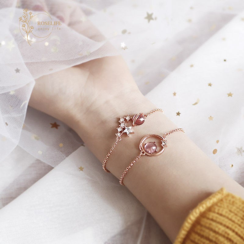 Roselife Korean Pink Crystal Delicate Fancy Star Key Pendant bracelet for Women Girl | BigBuy360 - bigbuy360.vn