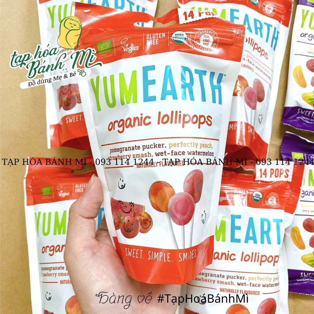 Kẹo hữu cơ Kẹo organic Kẹo mút Kẹo dẻo cho bé Yumearth vị trái cây nhiều loại (mẫu mới)