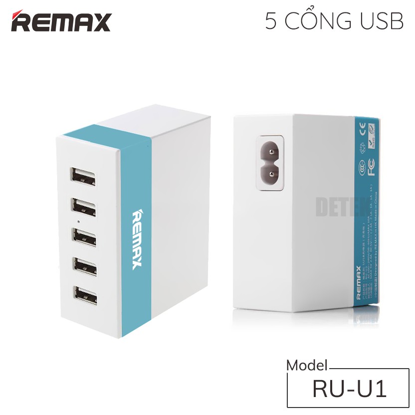 Cốc sạc ổ điện 5 cổng USB REMAX chính hãng