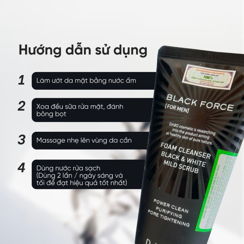 Sữa rửa mặt cho nam giới DABO Homme Black Force Foam Cleanser sạch sâu ngừa mụn hiệu quả 120ml