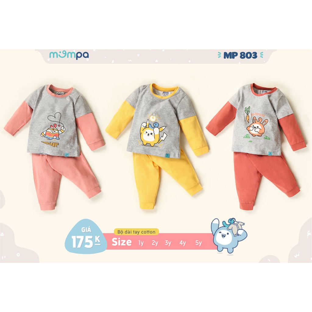 Bộ quần áo thu đông cho bé Mompa dài tay cho cả bé trai và gái MP803 - Chất liệu Cotton thoáng mát - Độ tuổi 1-5Y