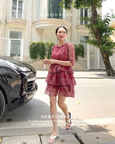 Váy tơ hoa dáng suông bèo tầng freesize - Anthea dress - B1803