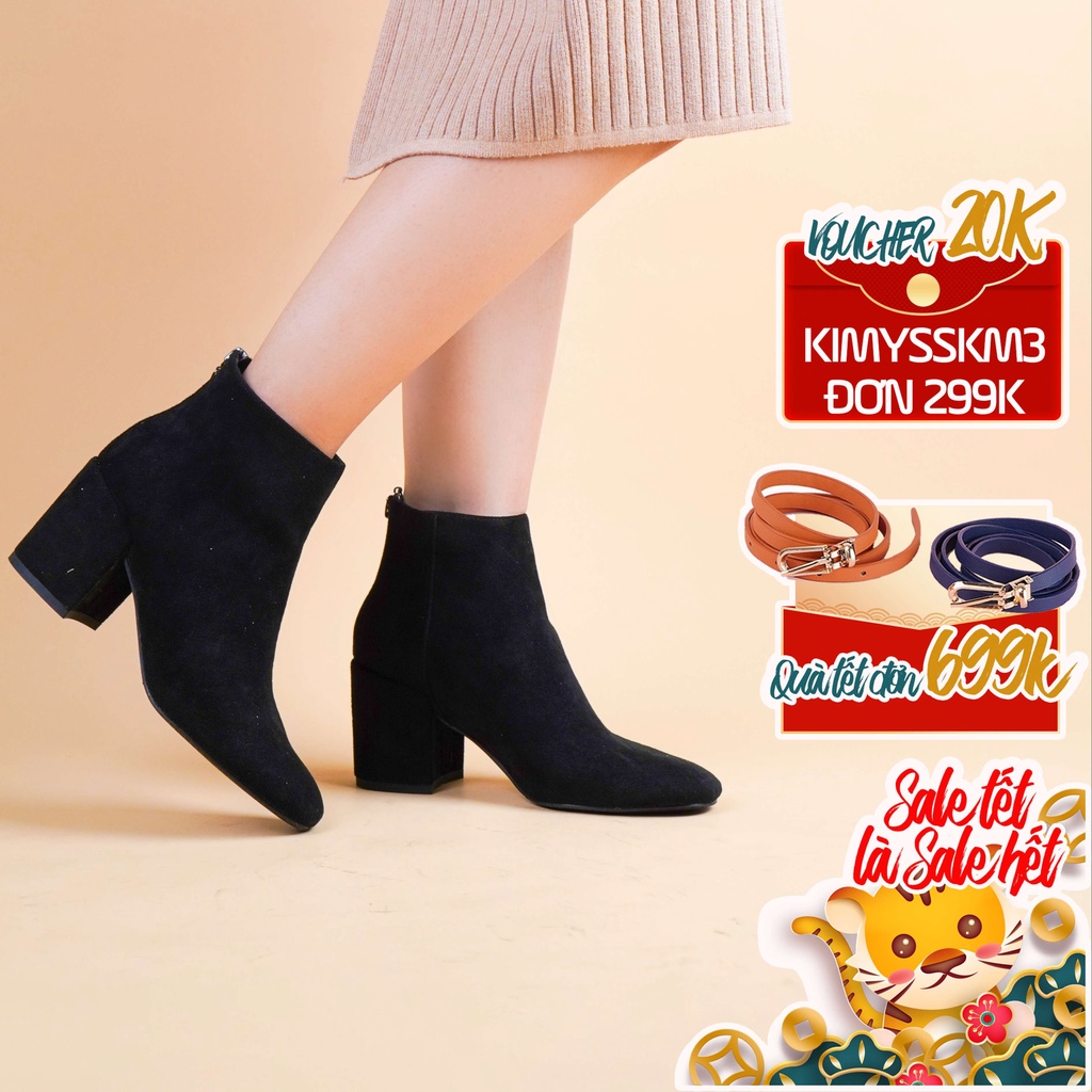 Boot nữ cổ ngắn da lộn mũi tròn- Boots nữ Starkela xuất Âu - Kimy Store