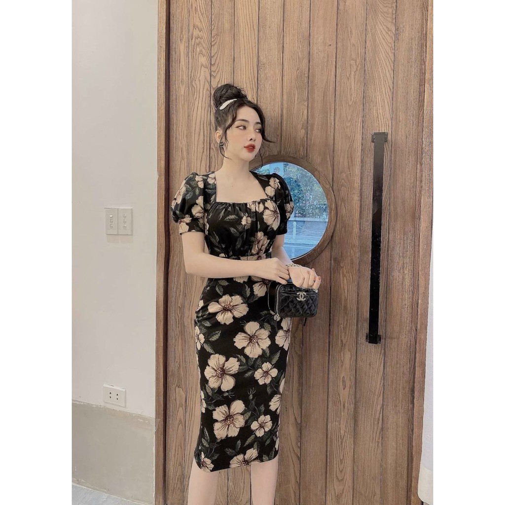 Đầm body họa tiết in hoa 3D nhún ngực xinh  lung linh kèm hình thật