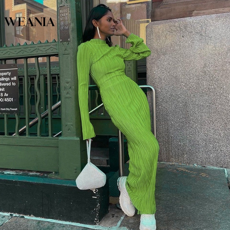 Đầm Maxi Tay Dài Màu Trơn Thiết Kế Thanh Lịch