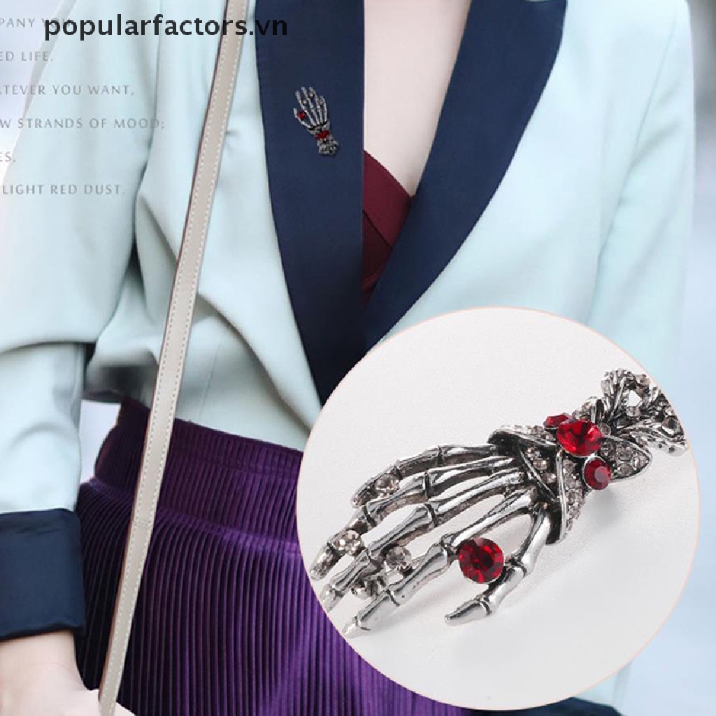 Ghim Cài Áo Hình Đầu Lâu / Bàn Tay Đính Đá Phong Cách Punk Hip Hop