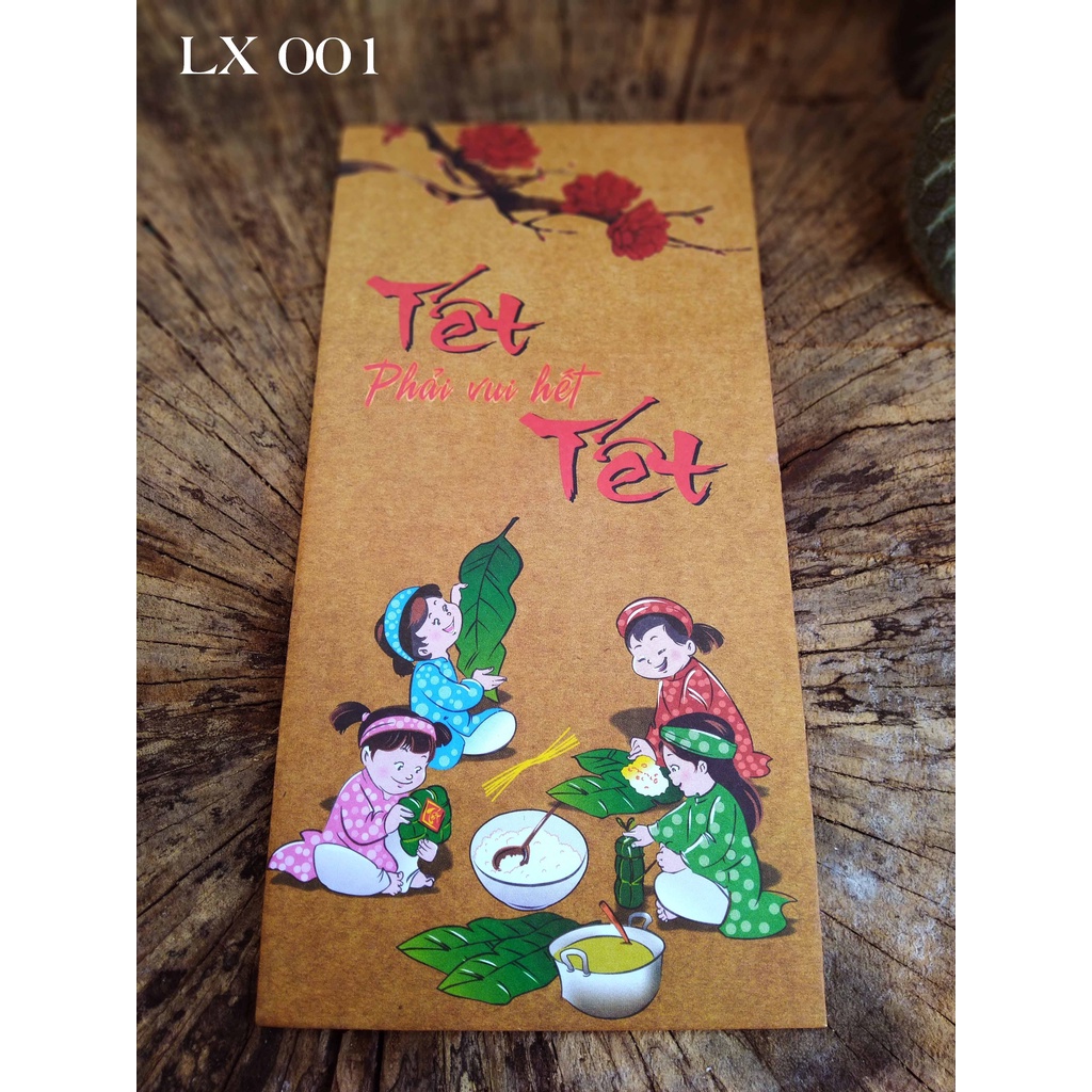 Giá sỉ bao thư lì xì họa tiết gia đình quây quần chuẩn bị Tết, giấy Fo Indo dày, kích thước 8cm x 16cm