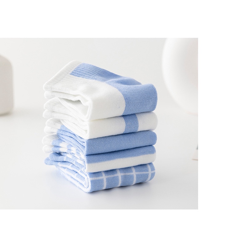 Tất nữ vớ cổ ngắn set 5 đôi kẻ sọc cute phong cách Hàn Quốc trẻ trung chất liệu co giãn thoáng mát