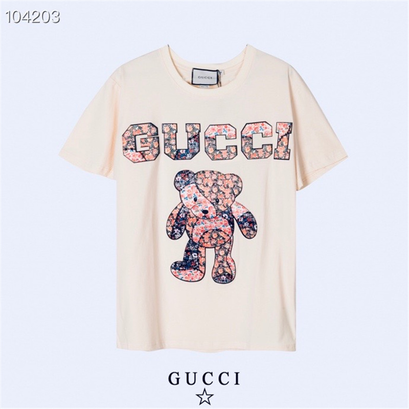 Áo Thun Tay Ngắn Cổ Tròn Chất Liệu Cotton In Hình Gấu Và Hoa Gucci Thời Trang 2319