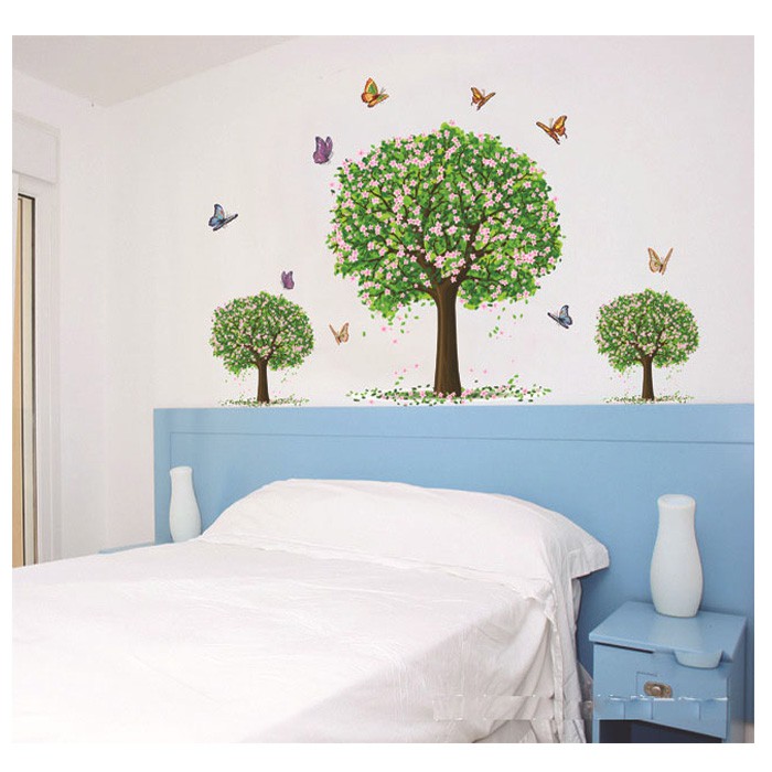 Decal dán tường 3 cây hoa xanh | BigBuy360 - bigbuy360.vn