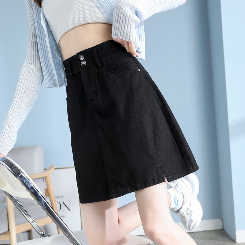 Chân Váy Chữ A Cạp Cao Phong Cách Đơn Giản Hai Cúc Tạo Điểm Nhấn