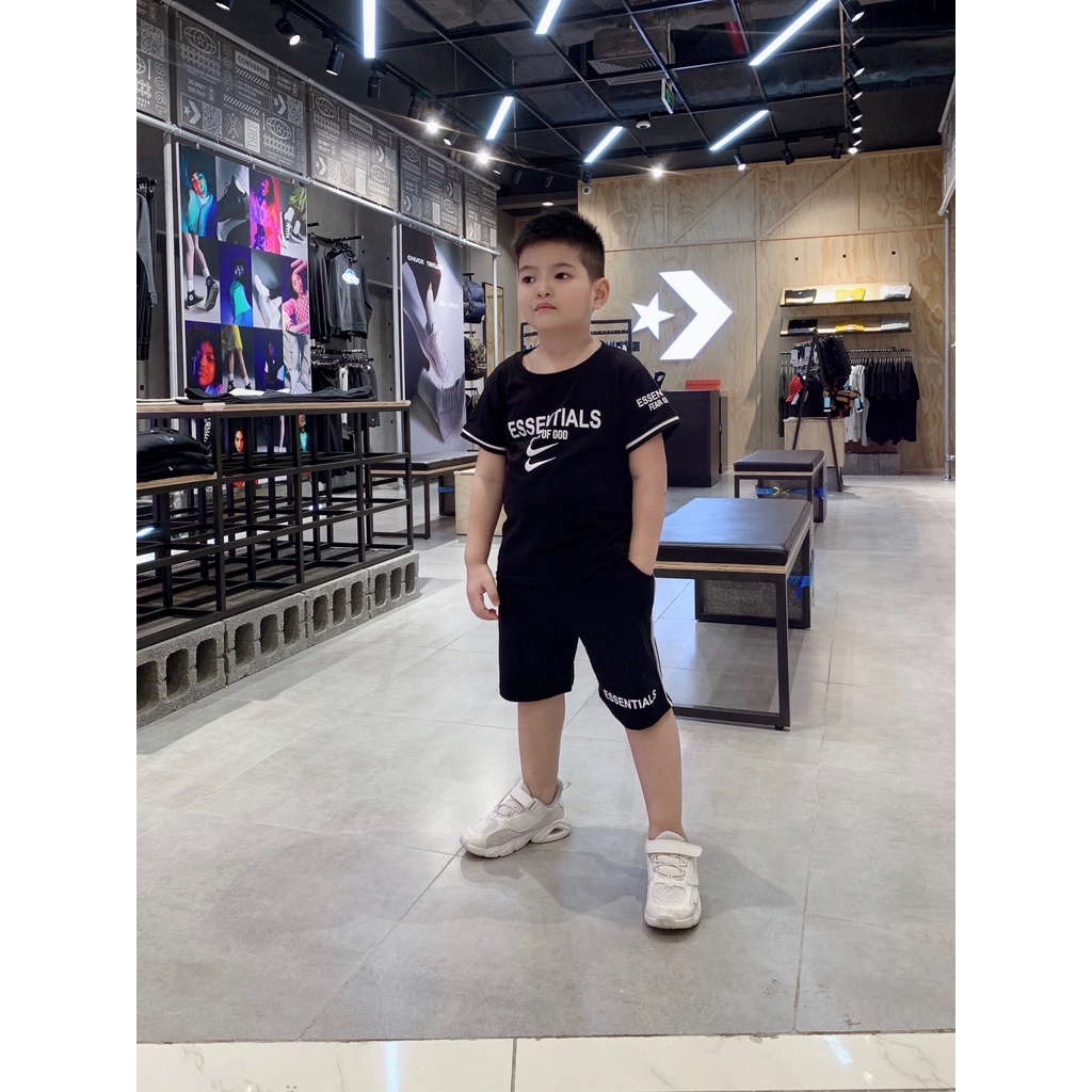 Bộ cộc tay bé trai, Bộ cotton Essent quần 1 sọc túi thật cho bé size 8-38kg