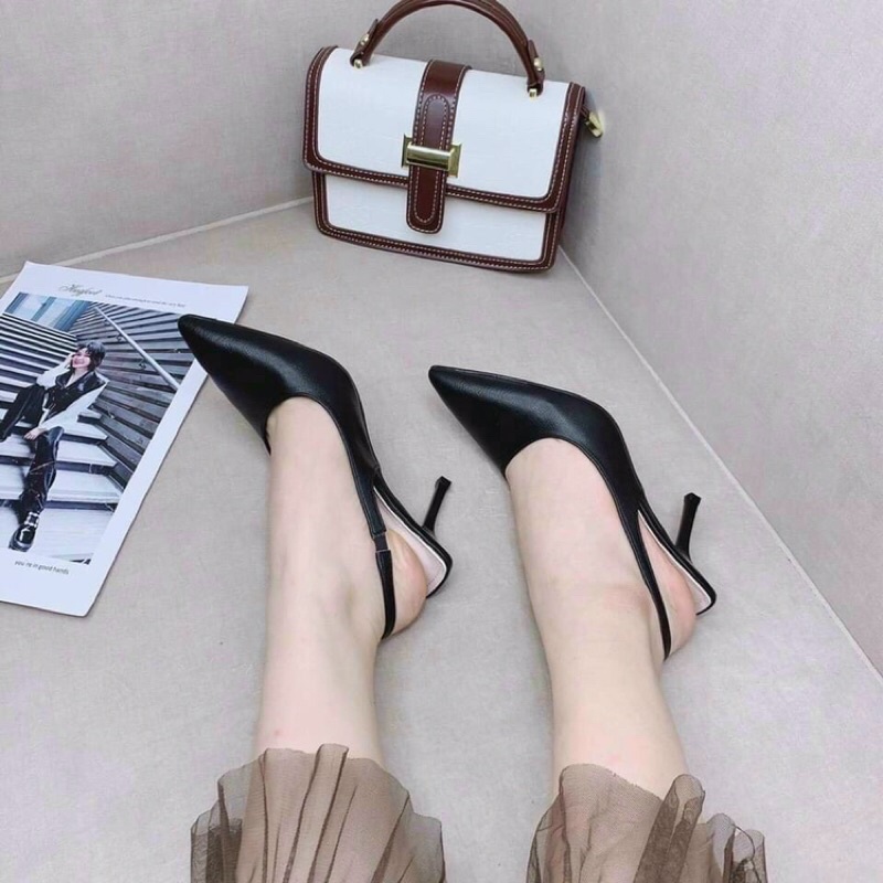 Giày sandal cao gót công sở bít mũi gót đũa nhọn 7p quai trơn siêu chảnh