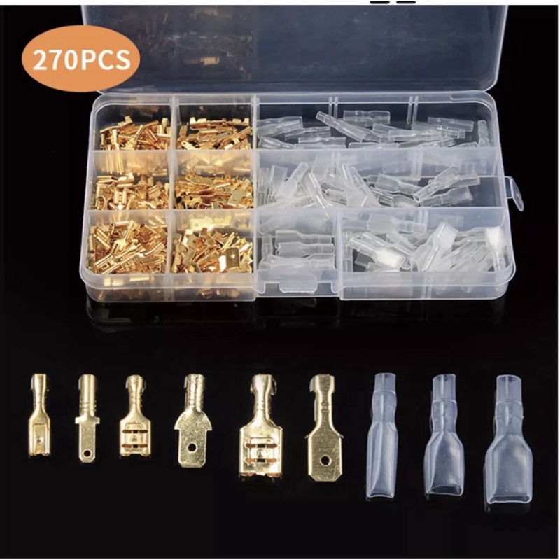 ✅Set 270 đầu cos đực và cái kèm vỏ bọc 2.8 ,4.8 ,6.3 mm.cos, giắc điện, nối dây điện thông dụng cho xe hơi xe máy