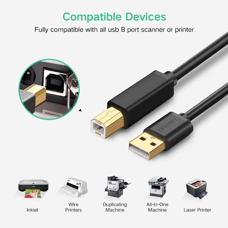 Cáp máy in USB dài 2m chính hãng Ugreen 10327 cao cấp - Hàng Chính Hãng Bảo Hành 18 Tháng