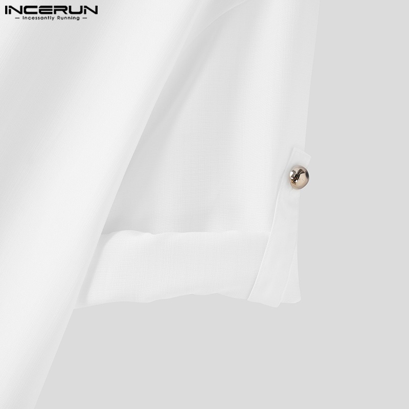 Áo sơ mi INCERUN tay dài cổ chữ V màu trơn dành cho nam