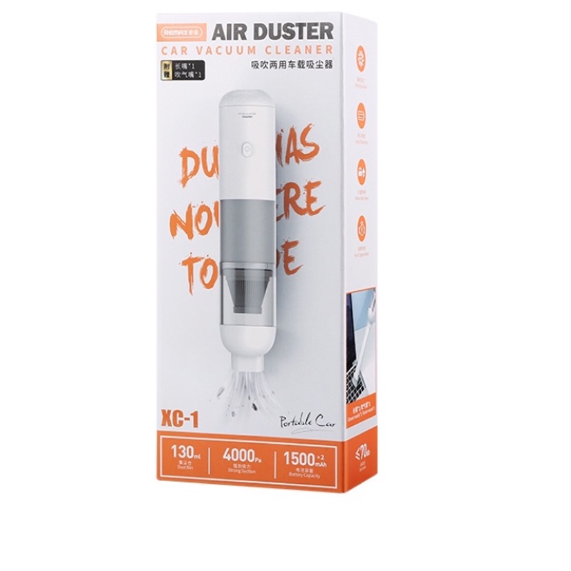 REMAX Máy Hút Bụi và thổi bụi SẠC ĐIỆN PIN Ô Tô xe hơi nhỏ gọn mini XC-1 1 đầu hút 1 đầu thổi, xử lý từng ngách nhỏ