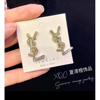 Bông Tai YSL Đá Màu Bạc