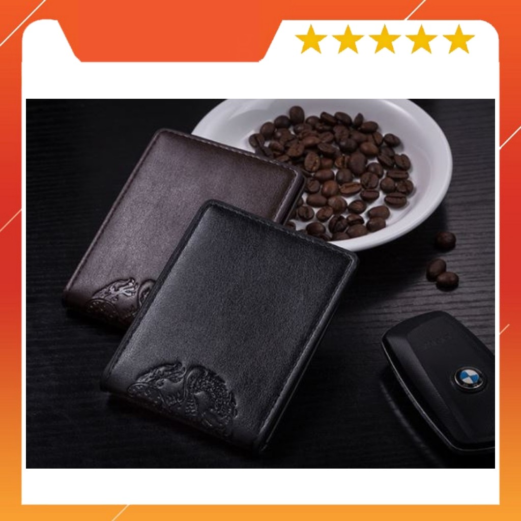 Bóp Mini Đựng GPLX, Cà Vẹt, Card Visit, Thẻ ATM, CMTND, ... Chất Da Pu Với 2 Màu Đen Và Cà Phê Sữa Họa Tiết Hình Rồng