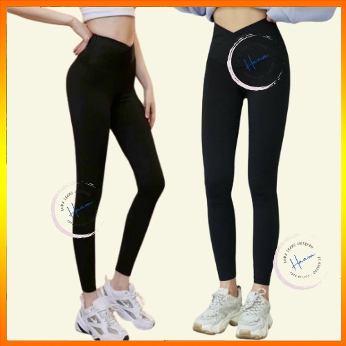 Quần Legging Nữ Gen Bụng Dáng Dài Cạp Chéo Trơn Chất Cotton Co Giãn Lưng Cao Hanva