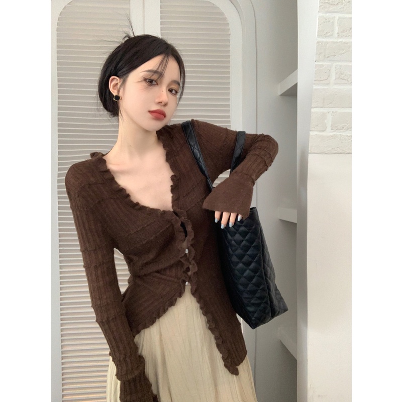 Áo Khoác cardigan Dệt Kim Tay Dài Cổ Chữ V Phong Cách Vintage Dành Cho Nữ