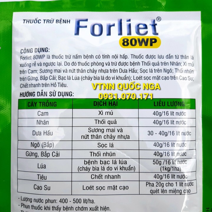 FORLIET - CHUYÊN TRỪ BỆNH SƯƠNG MAI, THỐI QUẢ, XÌ MỦ, THỐI NHŨN