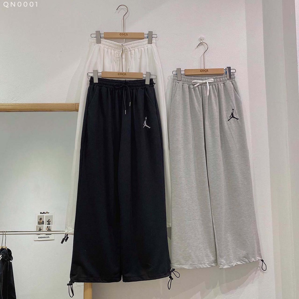 Quần Jogger Jordan nam nữ Mee - Quần ống rộng Unisex mặc 2 dáng rút dây bo gấu và suông, Nỉ bông mềm mịn Ullzang