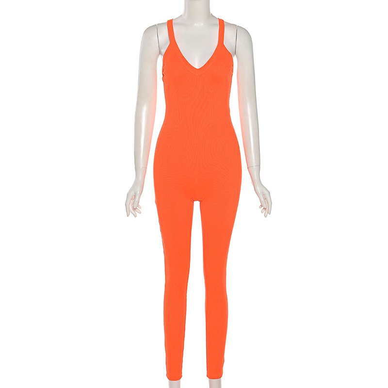 Jumpsuit Cotton Cổ Chữ V Hở Lưng Quyến Rũ