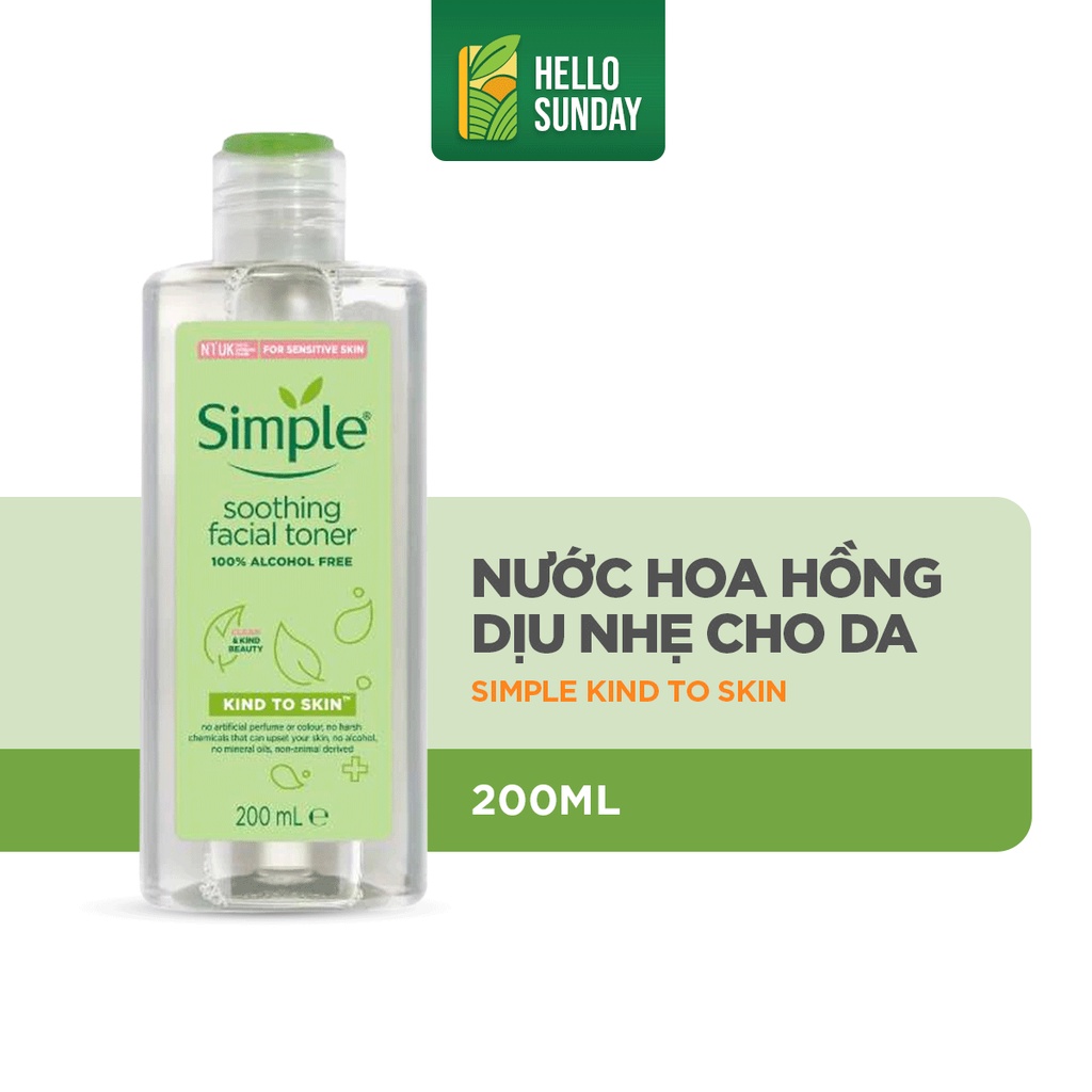 Nước Hoa Hồng Soothing Facial Toner Simple cân bằng ẩm cho da 200ml