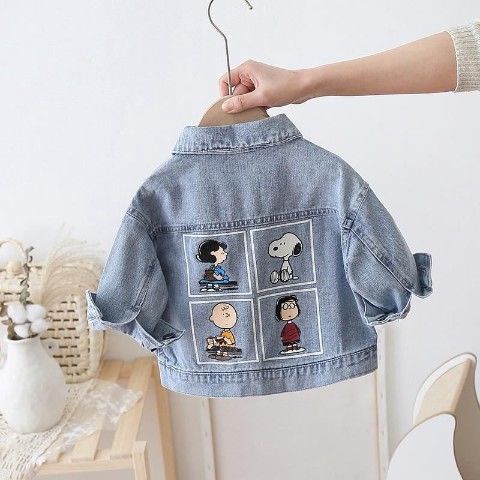 Áo Khoác Denim Dáng Rộng In Hoạt Hình Kiểu Hàn Quốc Thời Trang Xuân Thu Cho Bé