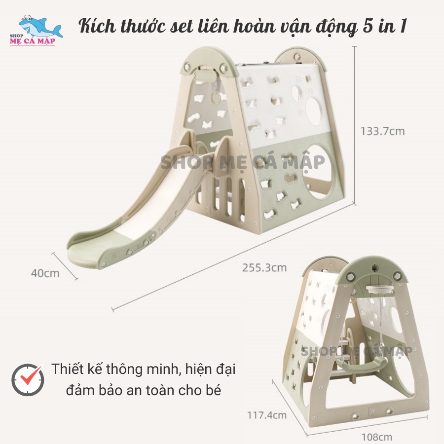 Set liên hoàn cầu trượt xích đu, liên hoàn vận động cho bé 5 in 1, chịu tải 80kg [HÀNG SẴN KHO]