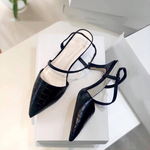 Giày cao gót mũi nhọn phối dây chun hở eo đế cao 7 phân VINA STORE mã M75