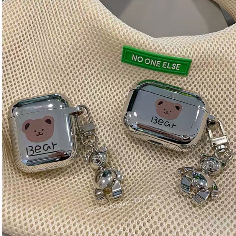 Case Airpods 1/2 /Pro Vỏ Ốp Tai Nghe Hình Gấu Tráng Gương Kèm Móc khoá - Mr.Case AirPods