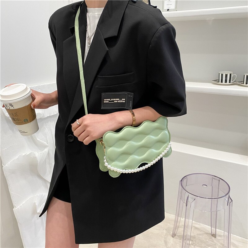Túi da PU JASMIN NOIR kiểu vuông nhỏ phối ngọc trai thời trang chất lượng cao cho nữ