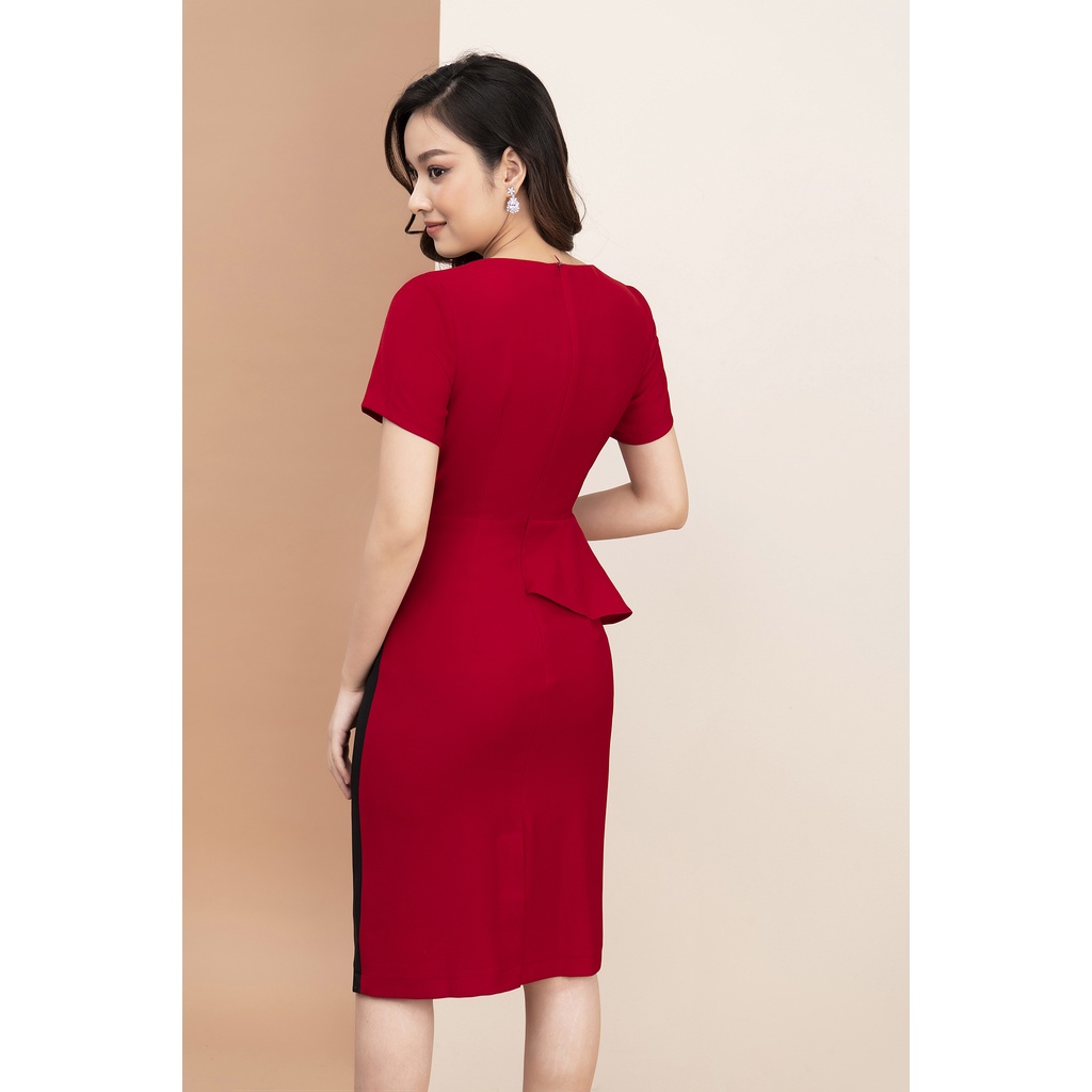 Đầm Công Sở Dáng Ôm A Luperi Phối tà che bụng dài qua gối tôn dáng cao cho nàng đi làm đi chơi dự tiệc LFV3219