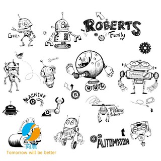 Miếng dán trang trí tường hình robot graffiti độc đáo