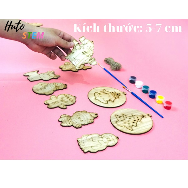 Set 11 Thú Tô Màu Giáng Sinh, 5-7cm, Kèm 2 Cọ Và Vỉ 6 Màu Tô