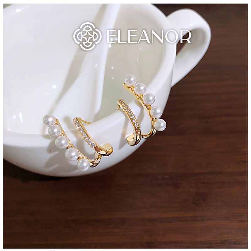 Bông tai nữ đính đá ngọc trai nhân tạo Eleanor Accessories viền cong phụ kiện thời trang thanh lịch