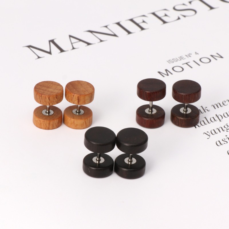 king  Natural Wood Screw Studs Earrings Fake Gauges Illusion Ear Piercing Plug Tunnel