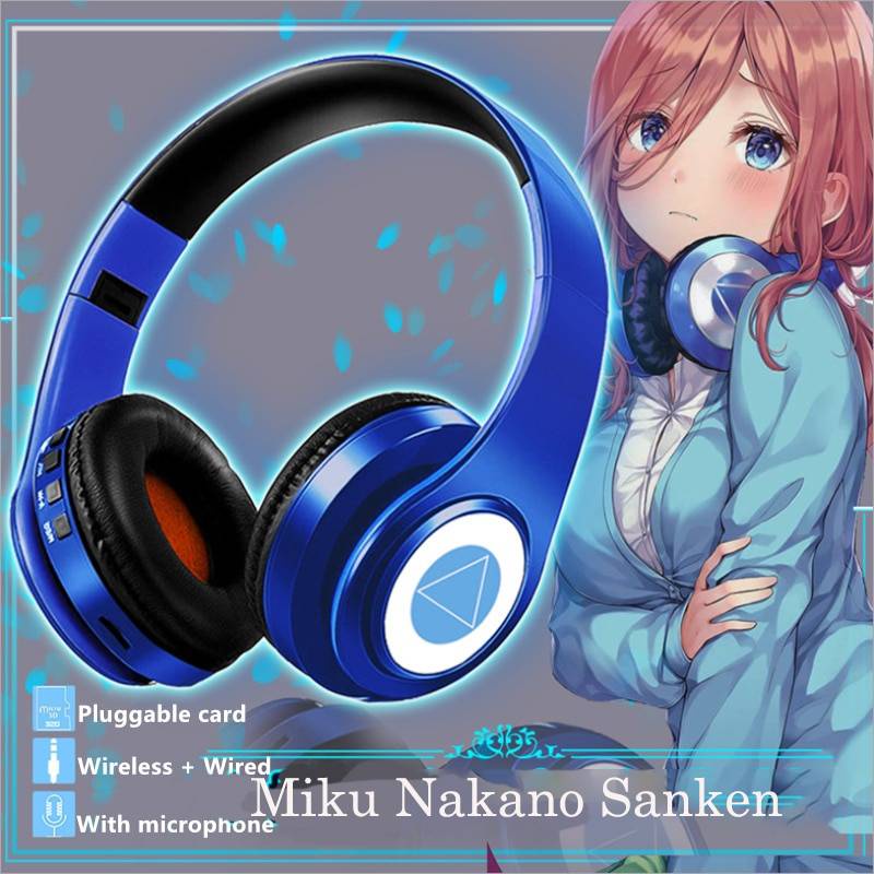 Tai nghe chụp tai bluetooth 5.0 họa tiết anime Nhật Bản Nakano Miku hóa trang dành cho điện thoại