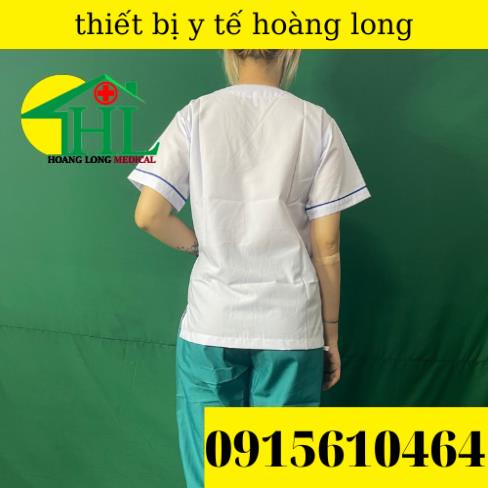 Bộ blouse cổ tim viền XANH DƯƠNG nam nữ cộc tay - bộ scrubs kỹ thuật viên cho điều dưỡng, dược sỹ, y tá, bác sĩ