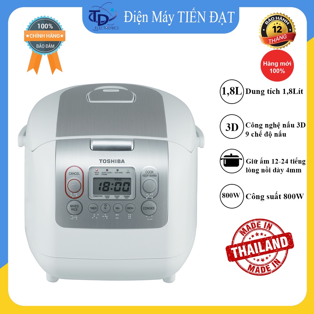 [Mã ELHADEV giảm 4% đơn 300K] Nồi Cơm Điện Tử Toshiba 1.8 lít RC-18NMFVN(WT) - Sản xuất Thái Lan - Mới 100%