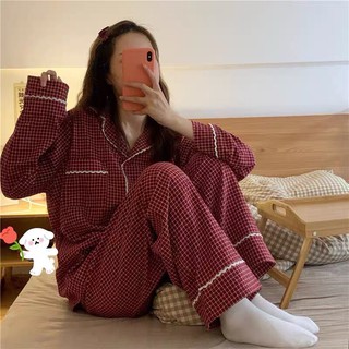 (SẴN L)  Bộ ngủ kẻ caro đỏ ( kèm ảnh thật)