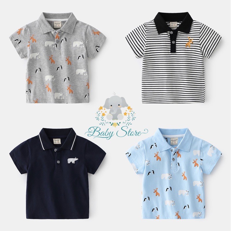 Áo Polo bé trai WELLKIDS hình gấu , tuần lộc - chất cotton thoáng mát