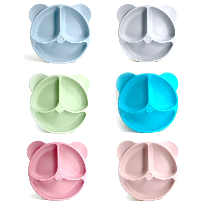 Khay Silicone Đựng Thức Ăn Có Giác Hút Hình Gấu Cười Dành Cho Bé Tập Ăn
