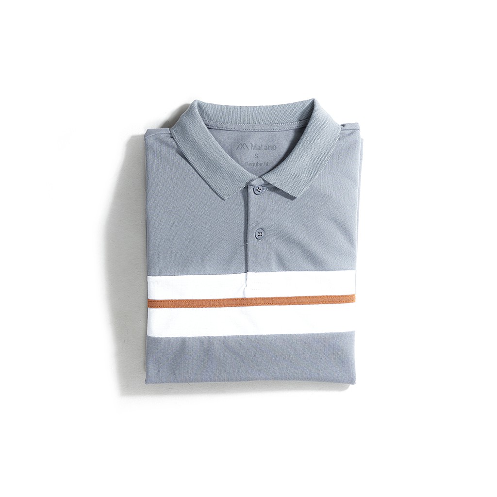 Áo thun polo nam xám có cổ đẹp MATANO - Áo phông polo nam cổ trụ bẻ, vải cá sấu cotton cao cấp, phối màu kẻ ngang 024 | BigBuy360 - bigbuy360.vn