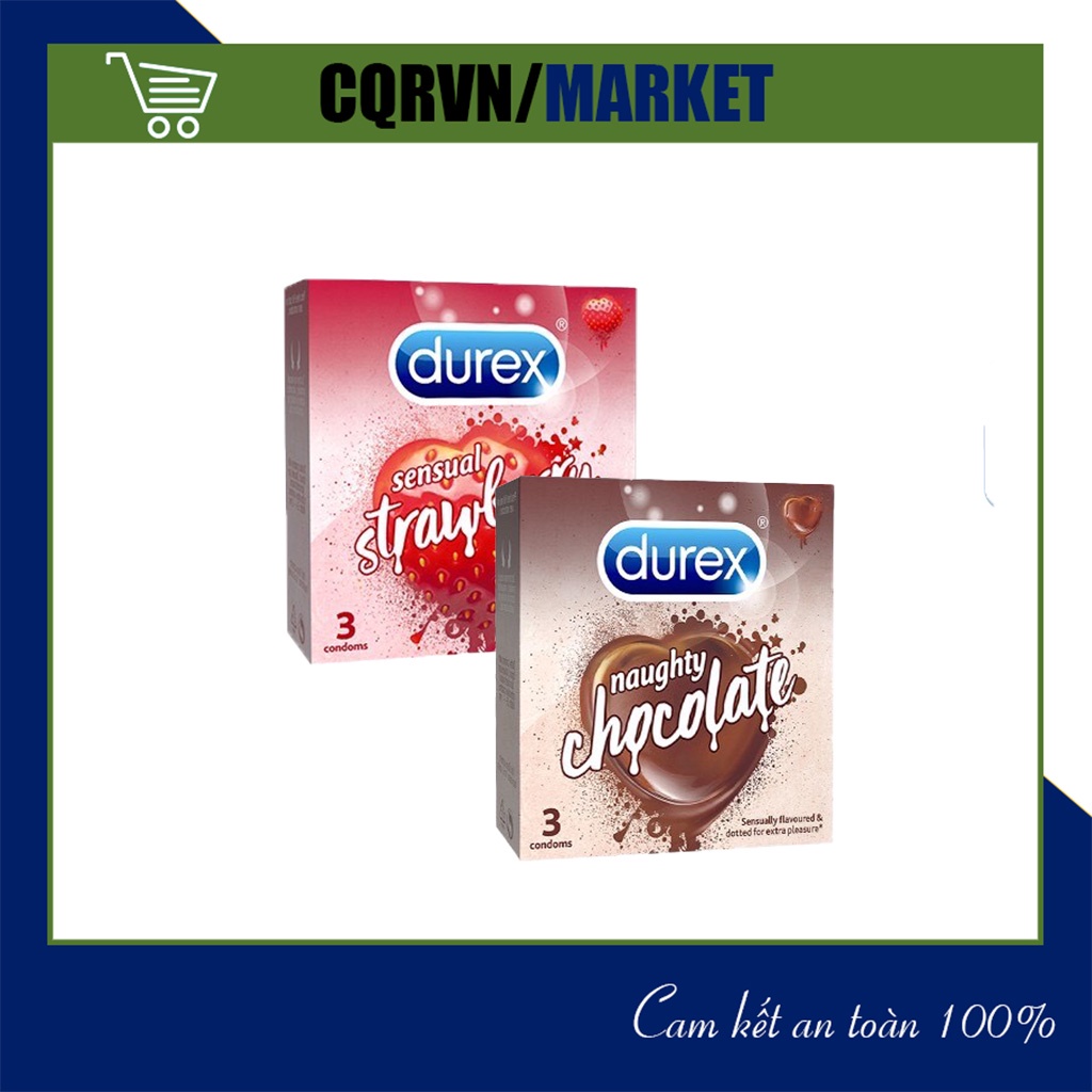 Bao cao su vị dâu tây DUREX STRAWBERRY , bcs vị socola durex chocolate size 52mm